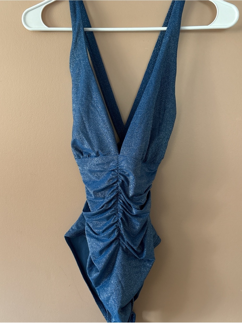Target Shimmery Navy Blue Deep V Ruched One-Piece Swimsuit